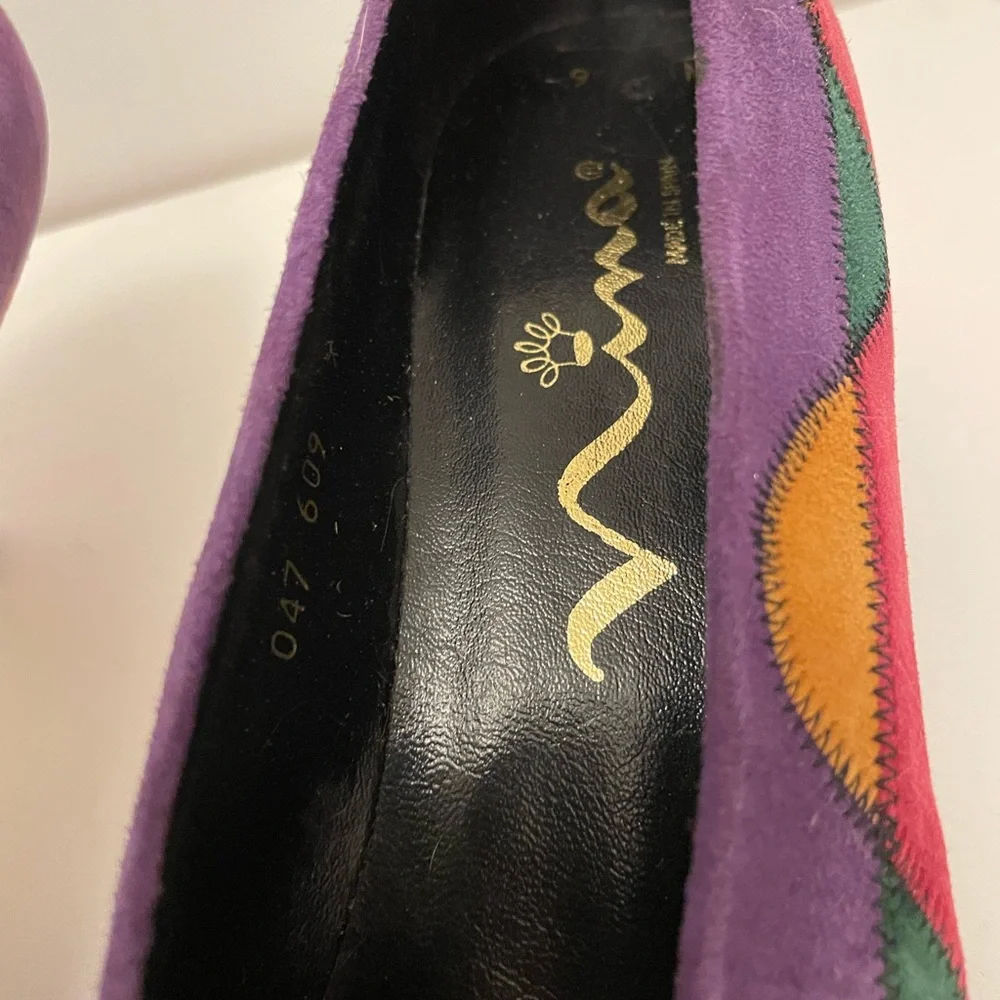 Vintage Multicolor Suede Pointed Toe Women’s Flats - Picture 3 of 9